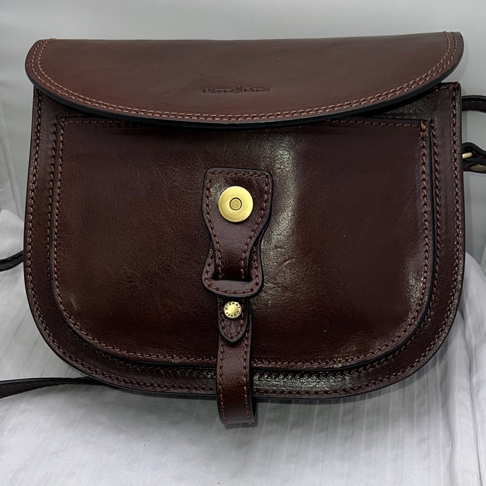 Gianni Conti Brown Leather Crossbody Saddle Bag Classic Chocolate Excellent New - Picture 12 of 16